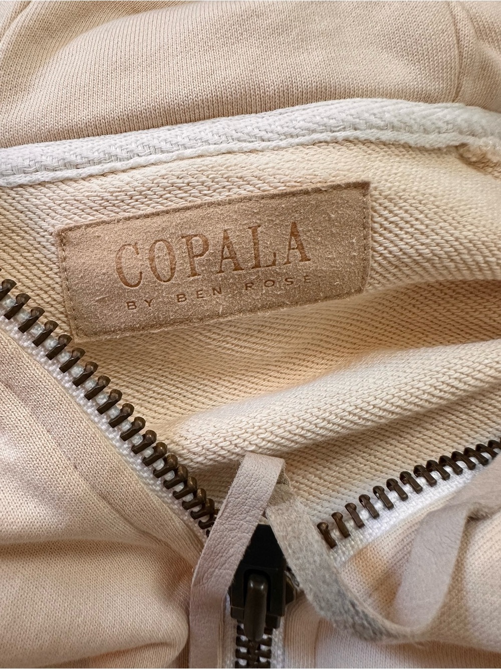 Copala by Ben Rose Tokyo Hoodie Size Small Cream Supima Cotton Moto Zip - Picture 7 of 10